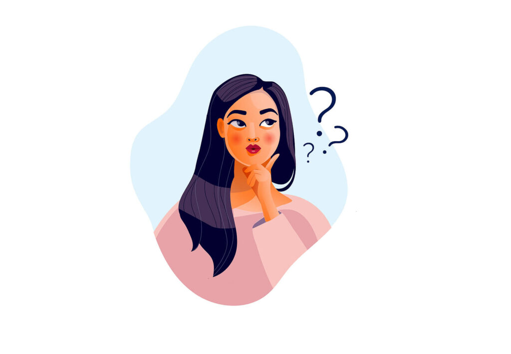 An illustration of a woman thinking. Representing how we can use DBT skills to help our anxiety. Get started with our DBT therapy in Charlotte, NC today.