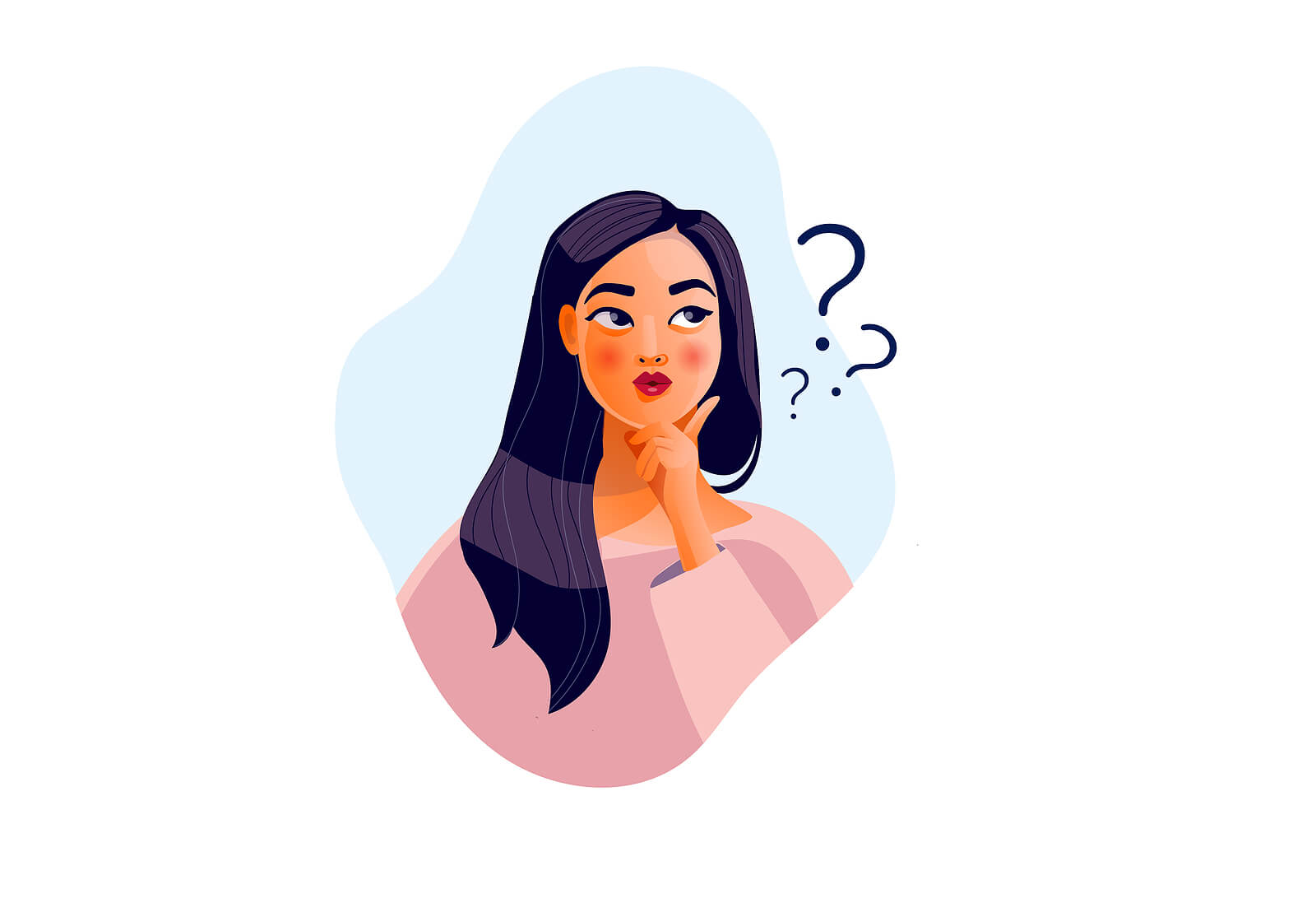 An illustration of a woman thinking. Representing how we can use DBT skills to help our anxiety. Get started with our DBT therapy in Charlotte, NC today.