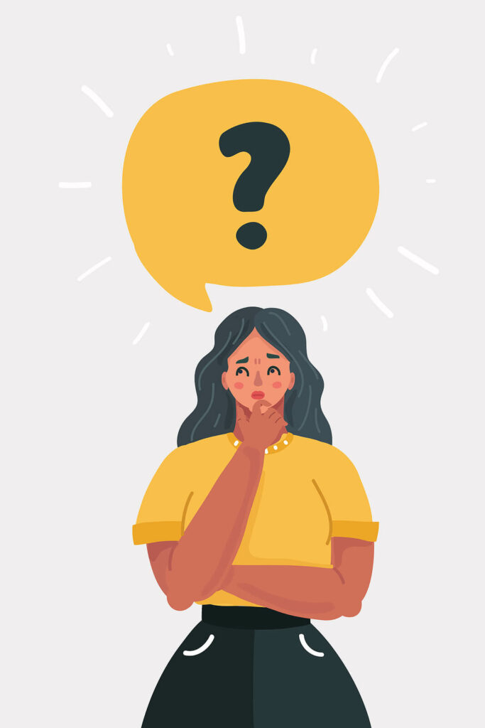 A cartoon of a woman with a question mark in a thought bubble. Did you know dialectical behavior therapy in Charlotte, NC can help with anxiety & uncertainty? Call today to get started with a DBT therapist. 