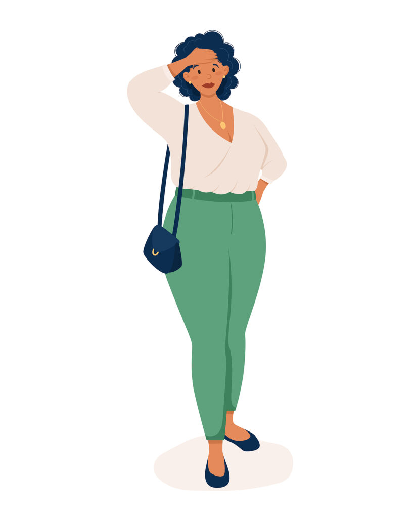 A cartoon woman wearing green pants & a cream blouse. By practicing self-compassion, you can recover from enmeshment trauma. Learn more tips in trauma treatment in Charlotte, NC. 