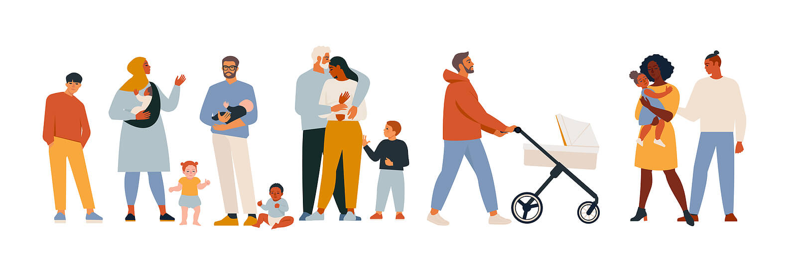 A group of diverse illustration people carrying out different lifestyles. If you want to begin working on your IFS, reach out to an IFS therapist in Charlotte, NC today.